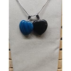 Pendant Necklace 16in Silver Chain Agate Heart